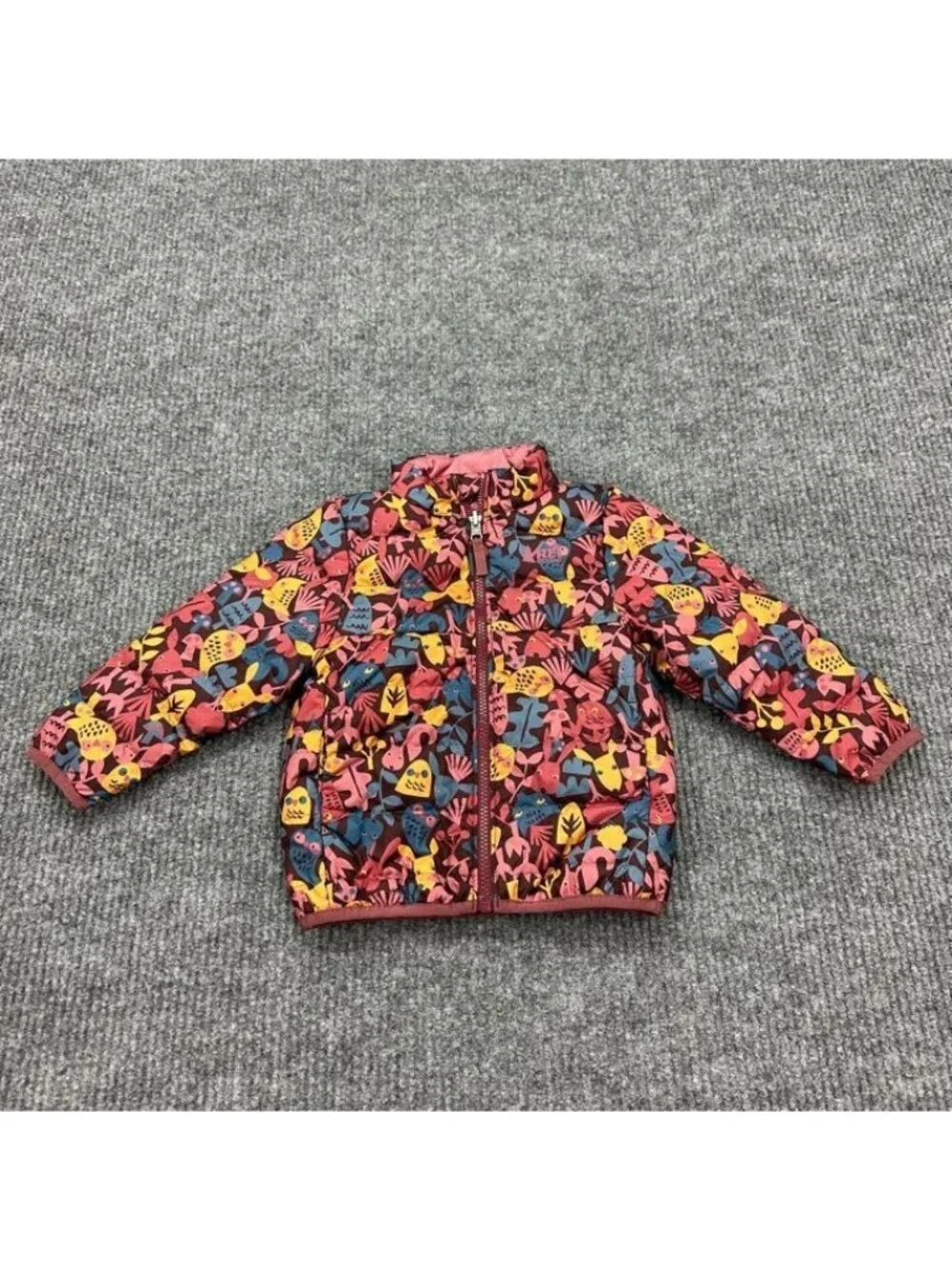 REI Reversible Jacket Woodland Animal Print Down Winter Coat Toddler Girl sz 3T